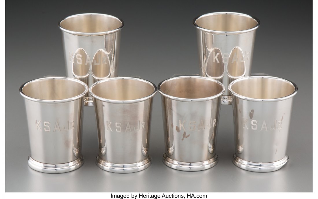 Six Silver Mint Julep Cups, mid-20th century Mar: Six Silver Mint Julep Cups, mid-20th century Marks: Preisner, STERLING, (various) 3-3