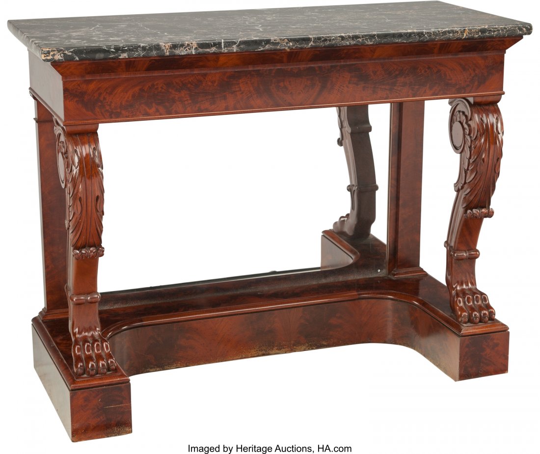 An Empire Mirrored Pier Table with Marble Top, 1: An Empire Mirrored Pier Table with Marble Top, 19th century37 h x 46-1/8 w x 19-1/4 d inches (94.0