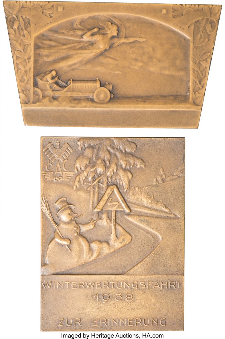 Two Austrian Bronze Automobile Racing Plaques, c: Two Austrian Bronze Automobile Racing Plaques, circa 1925-1938 3-1/8 inches high x 2-1/4 inches wid