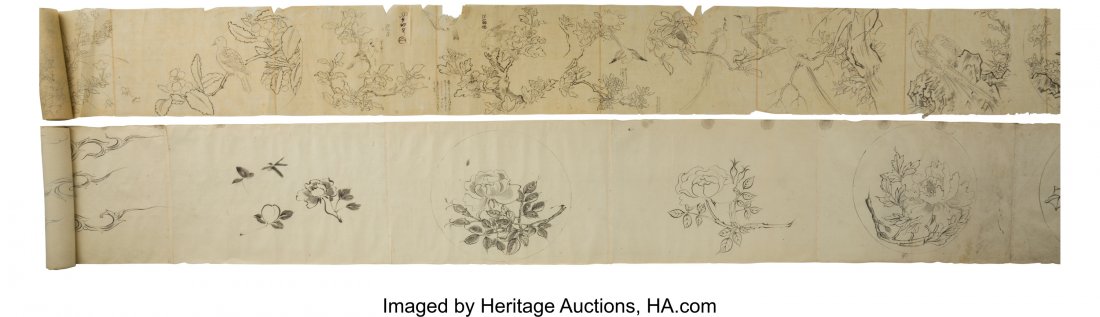 Two Very Long Japanese Illustration Handscrolls: Two Very Long Japanese Illustration Handscrolls Depicting Various Flora and Fauna, Edo Period 39 fe