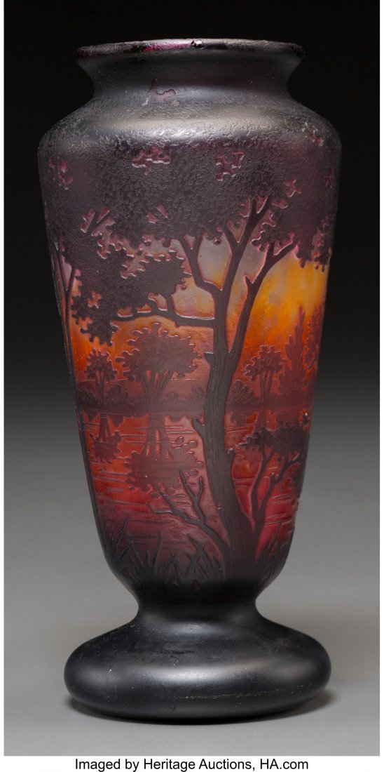 A Daum Overlay and Mottled Glass Landscape Vase,: A Daum Overlay and Mottled Glass Landscape Vase, Nancy, France, circa 1910Marks: DAUM, NANCY