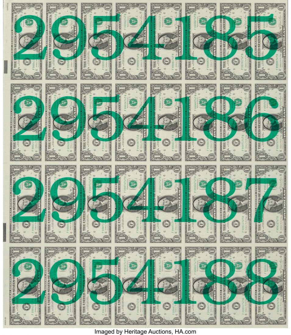 Jonathan Borofsky (b. 1942) Numbered Money, 1989: Jonathan Borofsky (b. 1942)Numbered Money, 1989Silkscreen with money in Ple
