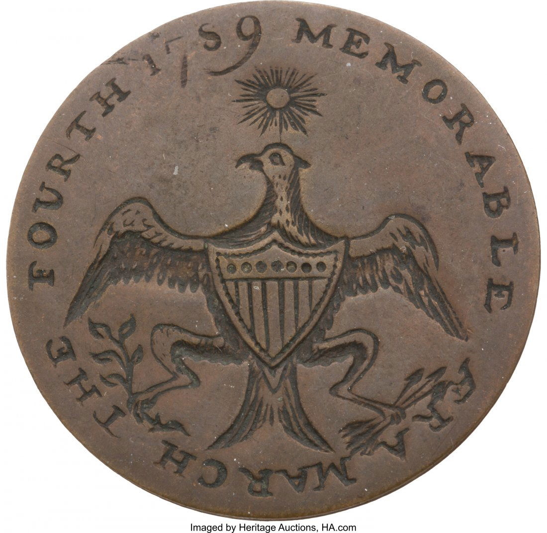 George Washington: Exceptional "Memorable Era" G: George Washington: Exceptional "Memorable Era" GW Inaugural Button. GW-1789-4, 34 mm bras