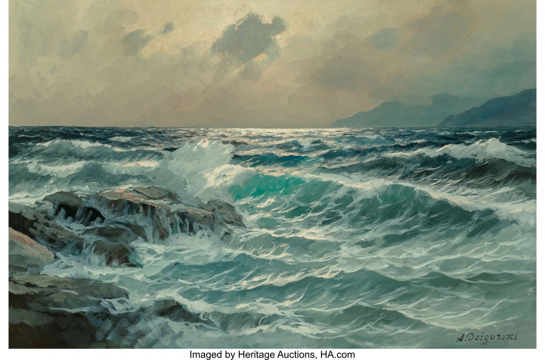 Alexander Dzigurski (Russian/American, 1911-1995: Alexander Dzigurski (Russian/American, 1911-1995)Waves Along the ShoreOil o