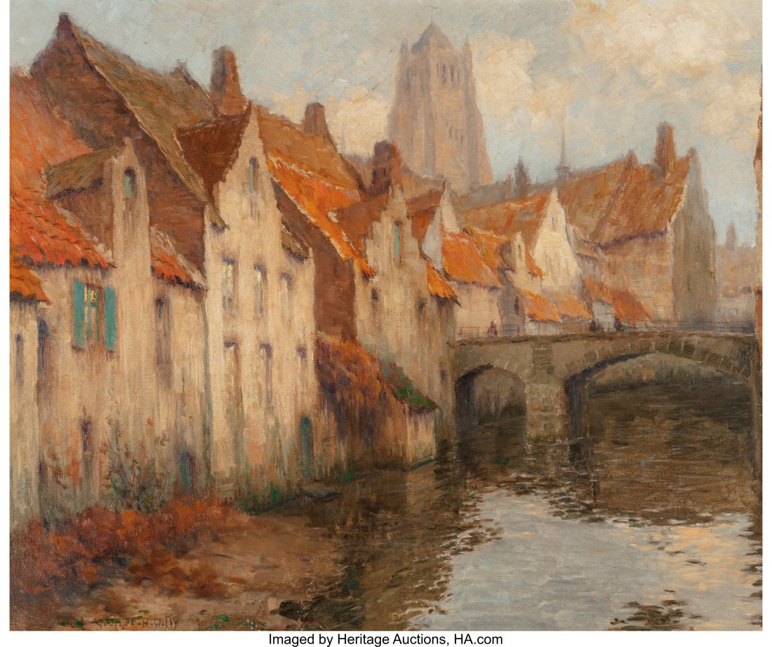 Georges-Hippolyte Dilly (French, 1876-1926) Cana: Georges-Hippolyte Dilly (French, 1876-1926)Canal in BrugesOil on canvas