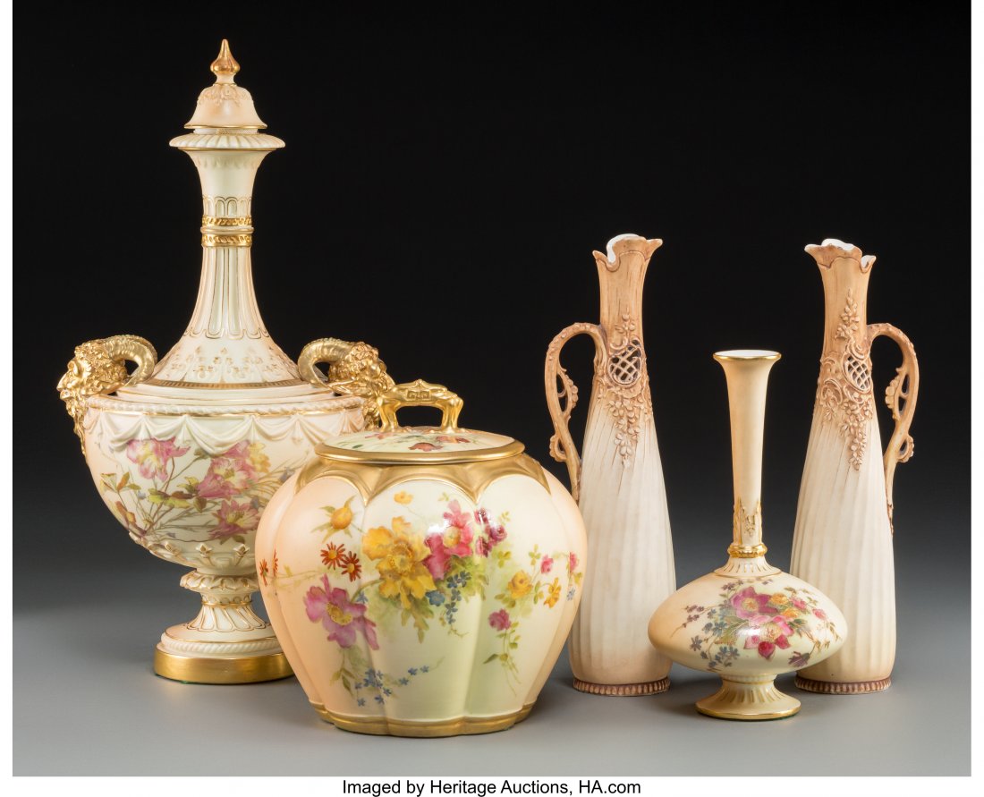 Five Royal Worcester and Associated Porcelain Va: Five Royal Worcester and Associated Porcelain Vases, late 19th-early 20th centuries Marks: