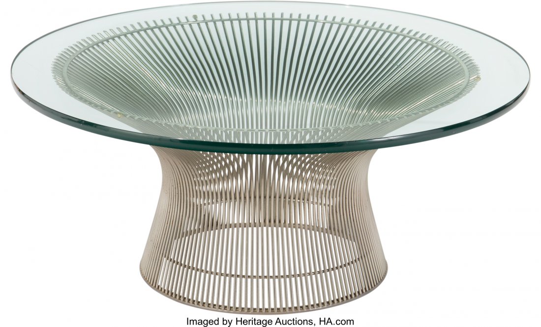 A Warren Platner for Knoll Nickel and Glass-Topp: A Warren Platner for Knoll Nickel and Glass-Topped Coffee Table, designed 196615-1/4 inche