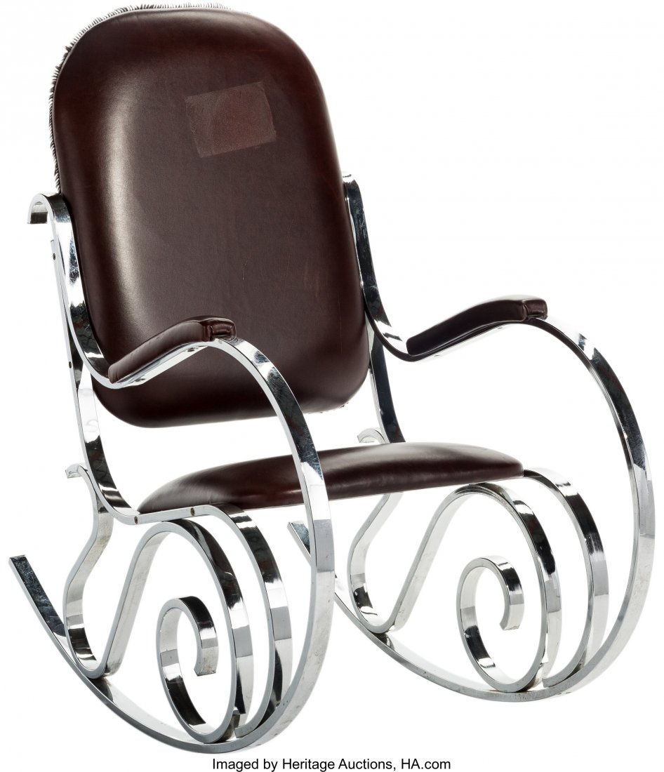 A Maison Jansen Chrome and Leather Rocking Chair: A Maison Jansen Chrome and Leather Rocking Chair, 20th century42 h x 22-3/4 w x 42 d inche