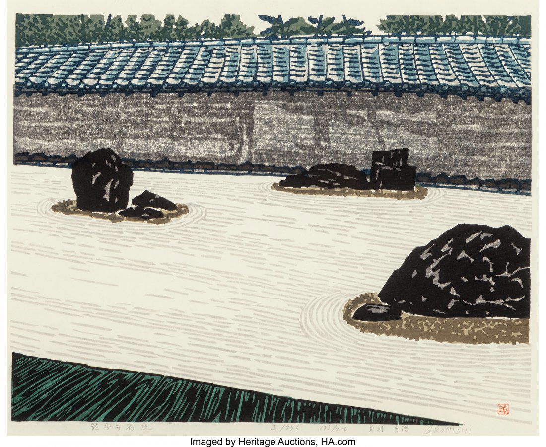 Konishi Seiichiro (Japanese, b. 1919) Rock Garde: Konishi Seiichiro (Japanese, b. 1919)Rock Garden, 1976Woodblock print in co
