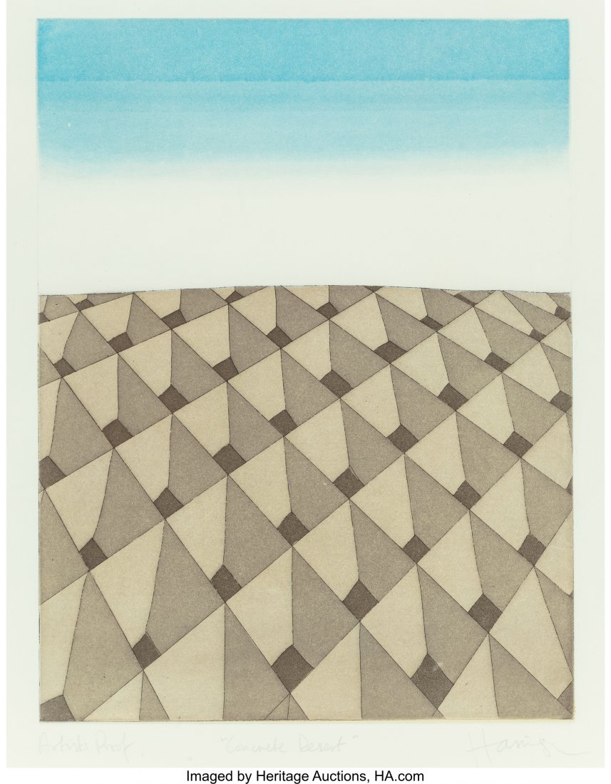 Michael Harrison (American, 20th Century) Concre: Michael Harrison (American, 20th Century) Concrete Desert Aquatint in colors