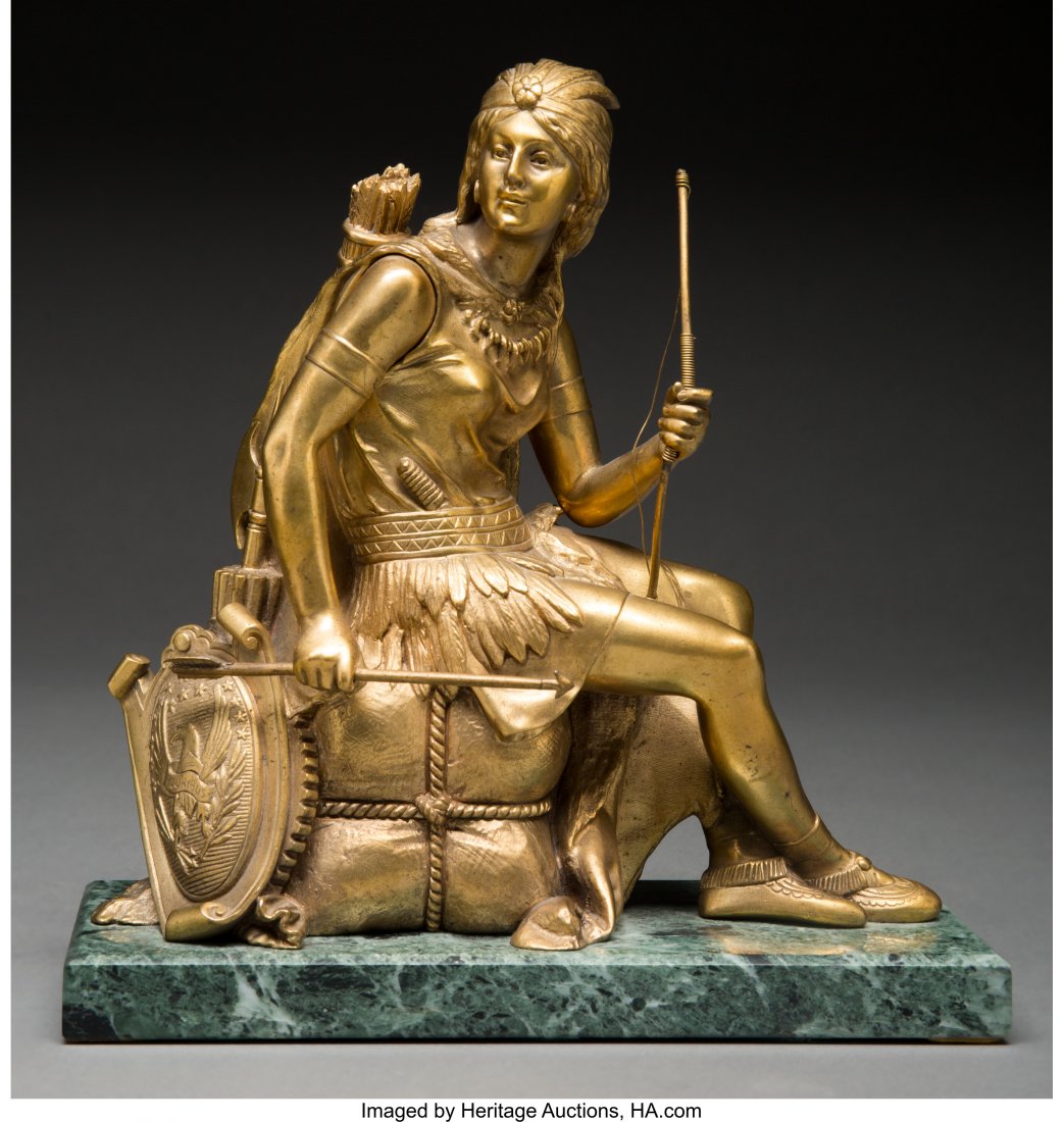 Leon Pilet (French, 1840-1916) Native American W: Leon Pilet (French, 1840-1916) Native American Woman with Bow Gilt bronze