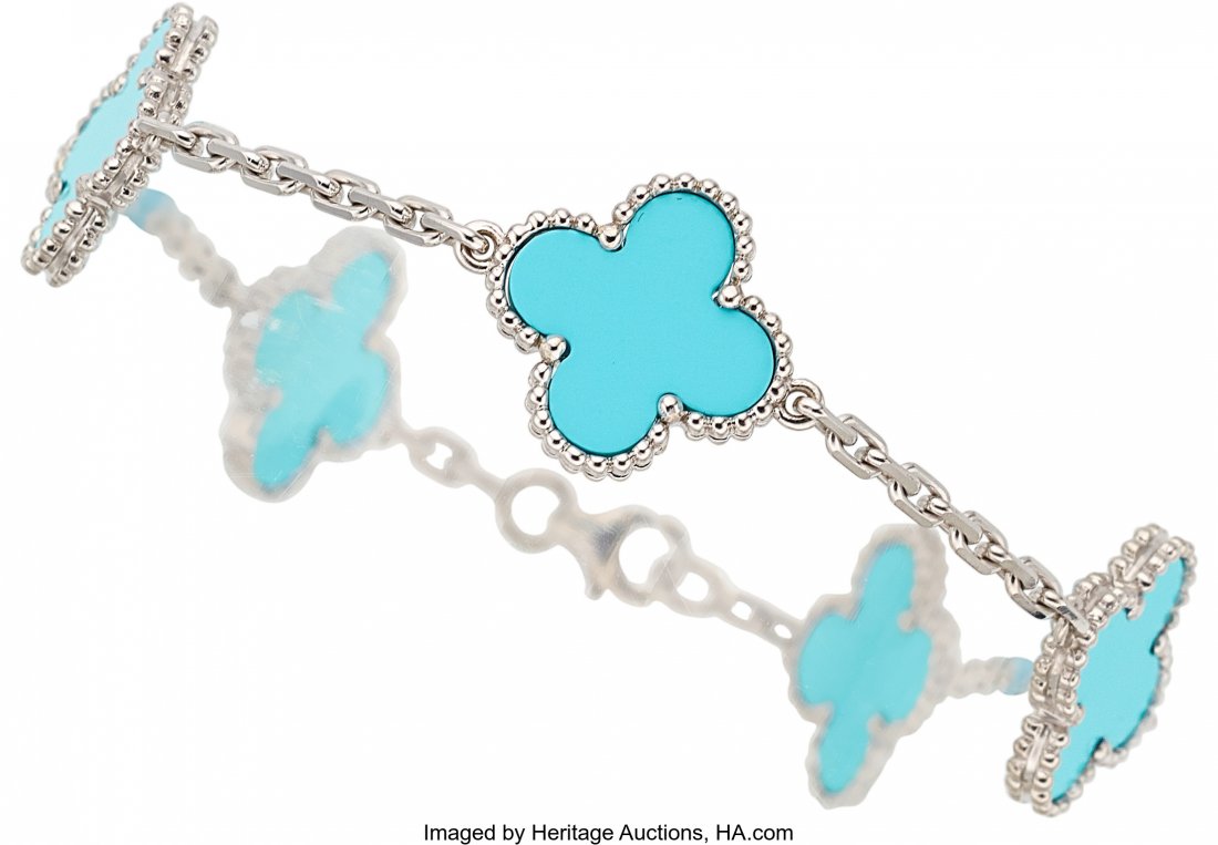 Turquoise, White Gold Bracelet, Van Cleef & Arpe: Turquoise, White Gold Bracelet, Van Cleef & Arpels The Alhambra bracel