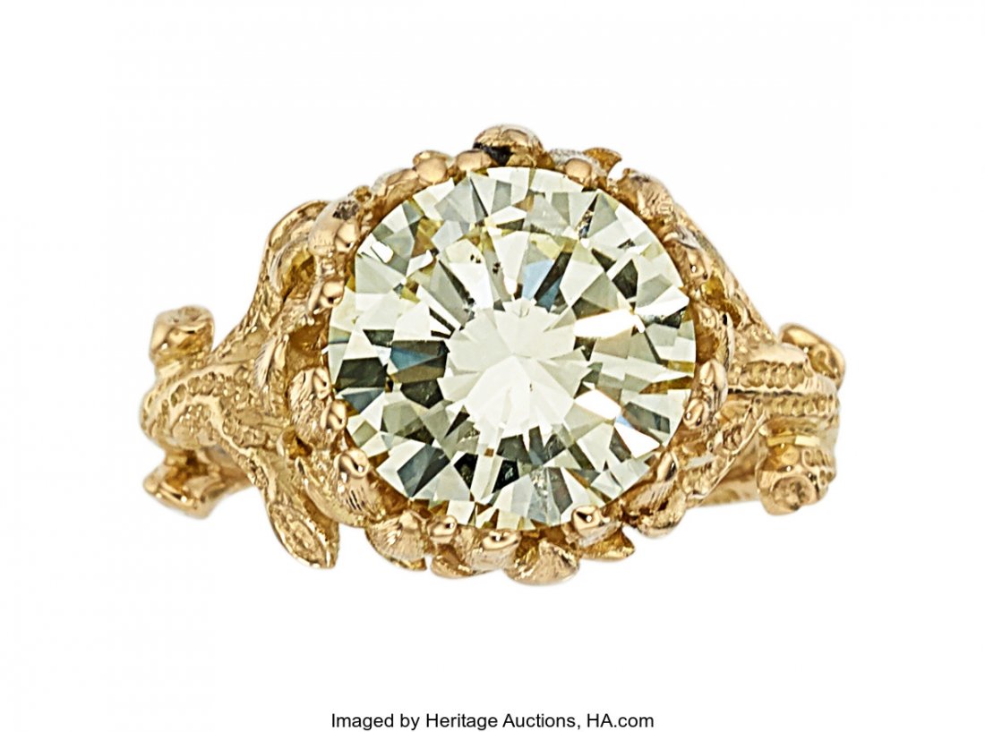 Diamond, Gold Ring, Julius Cohen The ring featu: Diamond, Gold Ring, Julius Cohen The ring features a round brilliant-cut diamond measuring