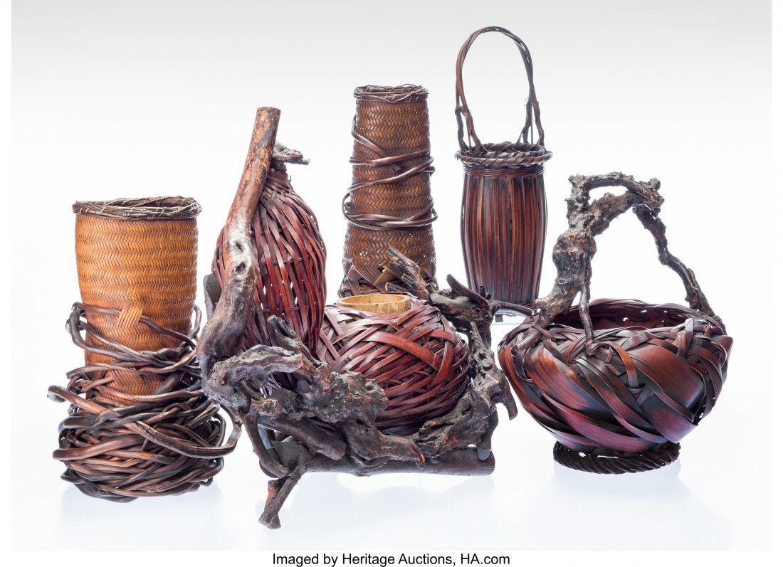 Japanese School (19th Century) Five Ikebana Bask (1 of 2)