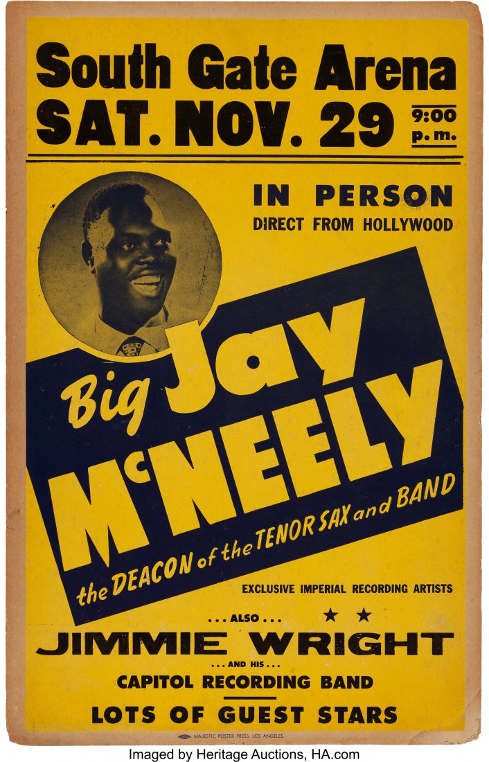 Big Jay McNeely/Jimmy Wright South Gate Arena Co: Big Jay McNeely/Jimmy Wright South Gate Arena Concert Poster (1952). Extremely Rare. Wind