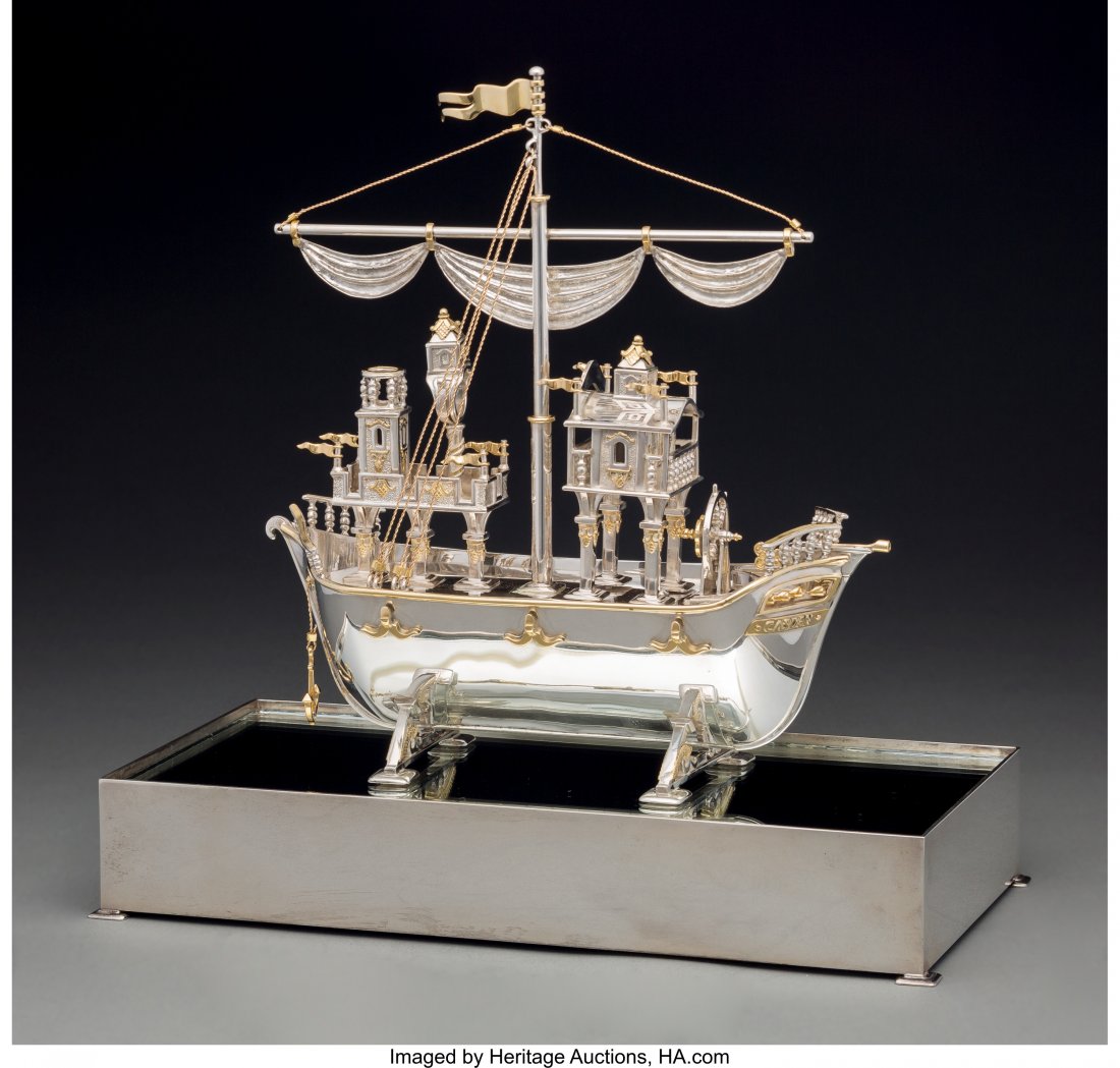 A Yossi Swed Partial Gilt Silver Galleon-Form Se (1 of 7)