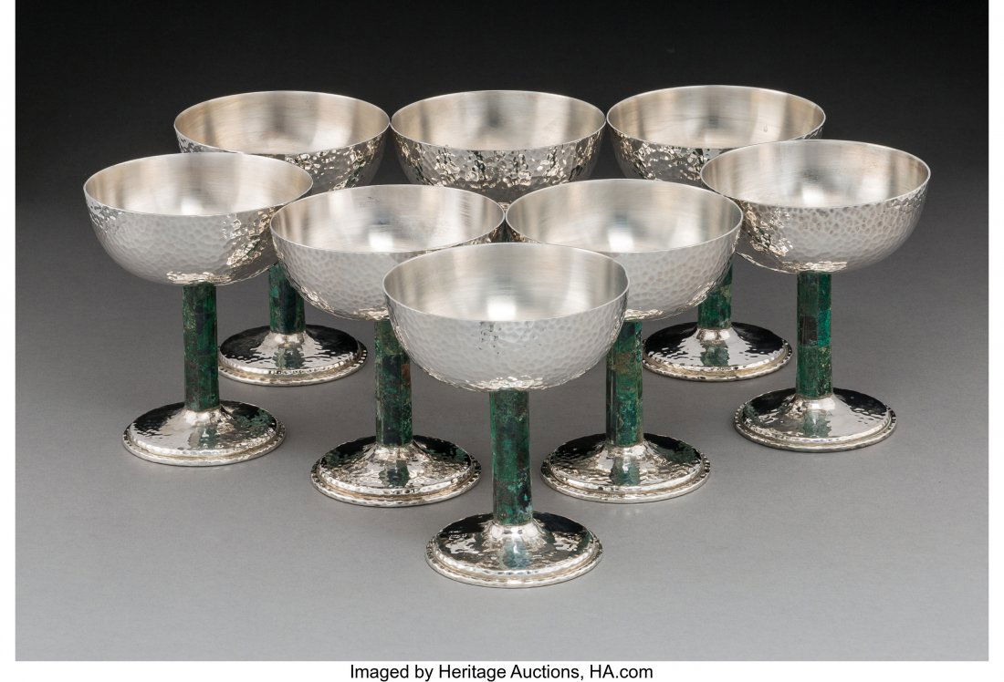 Eight Los Castillo Silver-Plated and Malachite T (1 of 3)