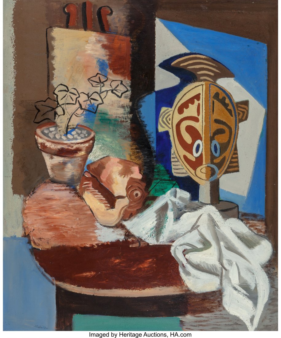 Jan Matulka (American, 1890-1972) Mask Shell Vin: Jan Matulka (American, 1890-1972)Mask Shell Vine, 1933Oil and sand on canva