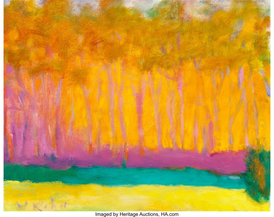 Wolf Kahn (American, b. 1927) Orange Glow with G: Wolf Kahn (American, b. 1927)Orange Glow with Green, 1999Oil on canvas1