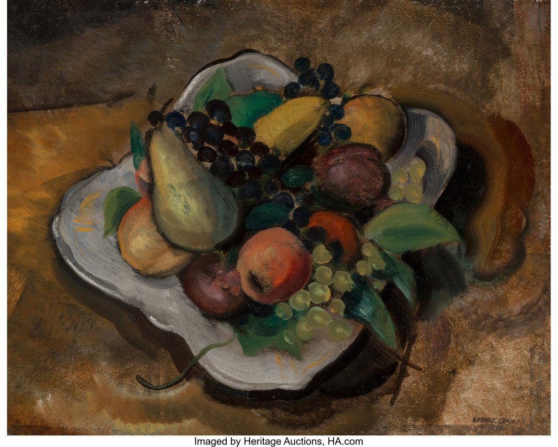 Konrad Cramer (American, 1888-1963) Fruit in a D: Konrad Cramer (American, 1888-1963)Fruit in a Dish, 1929Oil on Masonite