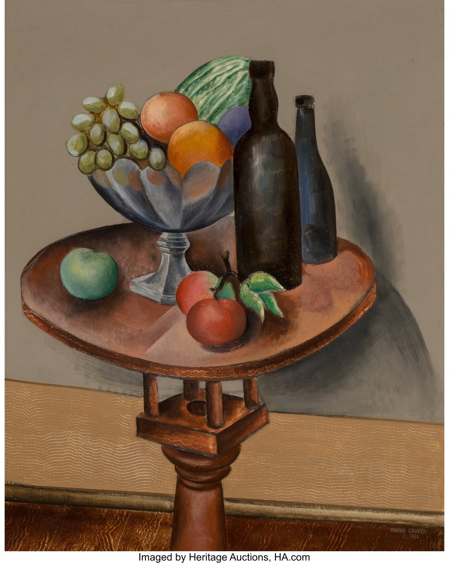 Konrad Cramer (American, 1888-1963) Fruit & Bott: Konrad Cramer (American, 1888-1963)Fruit & Bottles on Tip-Table, 1930Oi