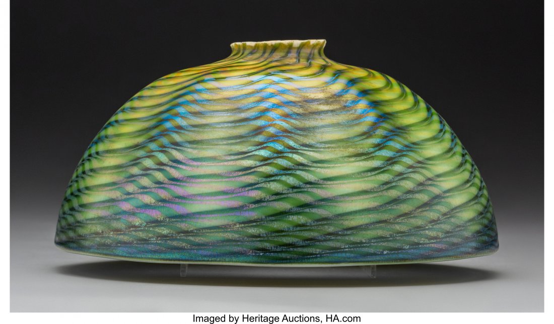 Tiffany Studios Green Damascene Glass Lamp Shade (1 of 3)