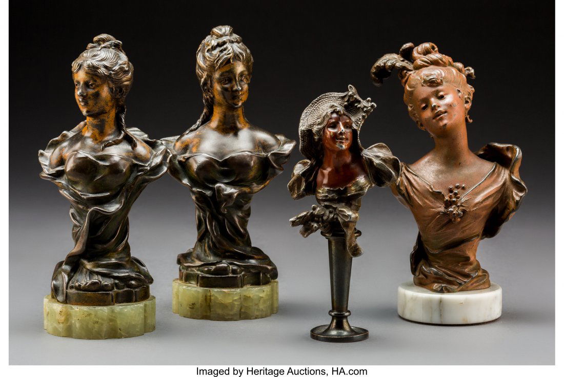 Four Art Nouveau Patinated Bronze and Metal Bust (1 of 3)