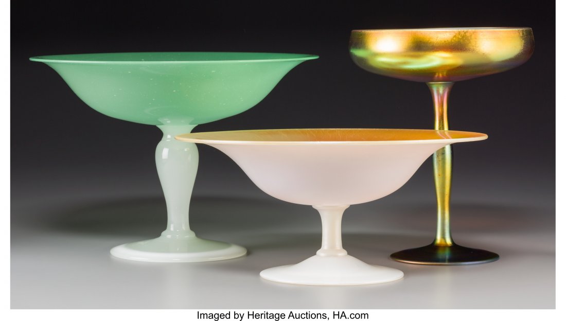 Three Frederick Carder Steuben Aurene, Jade, and (1 of 2)