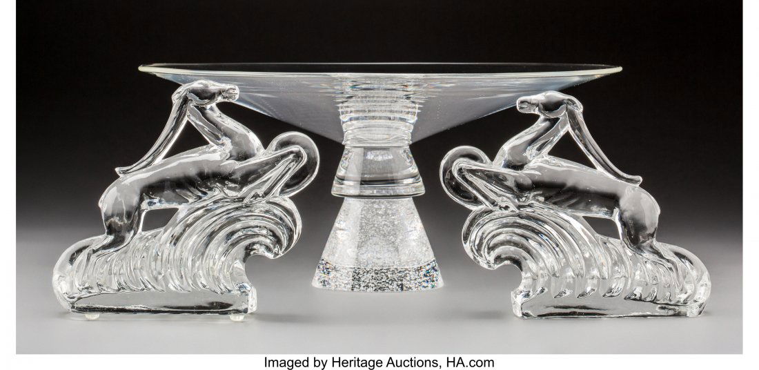 Pair of Steuben Glass Gazelle Bookends and Cente (1 of 3)