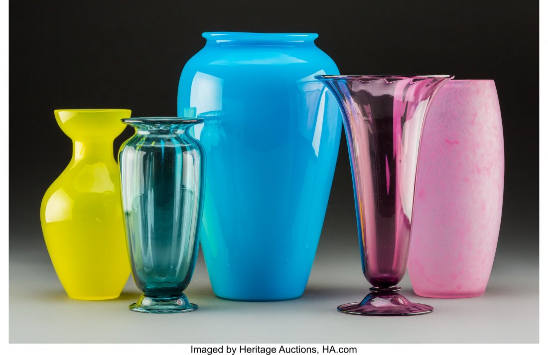 Five Steuben Colored Glass Vases Circa 1920. Ste (1 of 3)