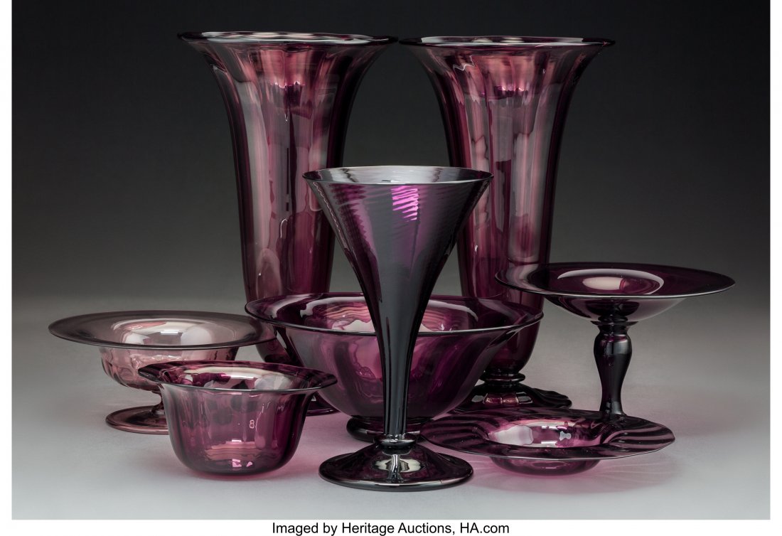 Eight Steuben Amethyst Glass Tableware Items Cir (1 of 2)