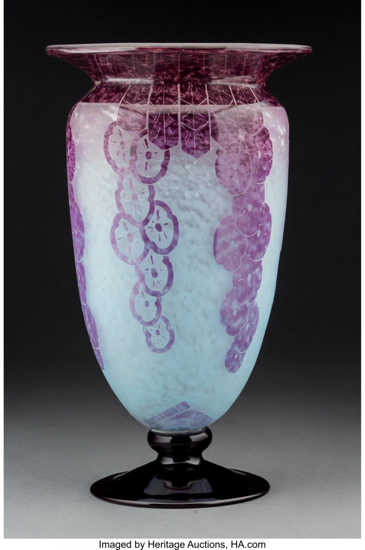 Schneider Le Verre Francais Glass Falling Flower: Schneider Le Verre Francais Glass Falling Flowers Vase<