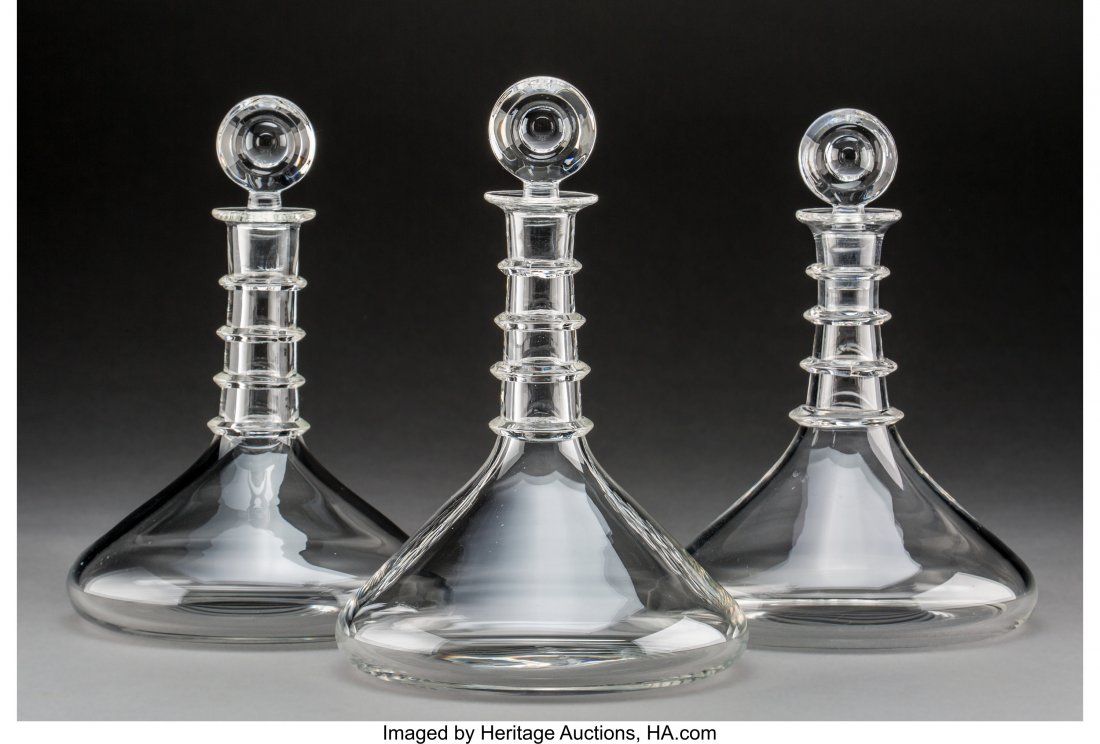 Three Steuben Clear Glass Ships Decanters 20th c (1 of 3)