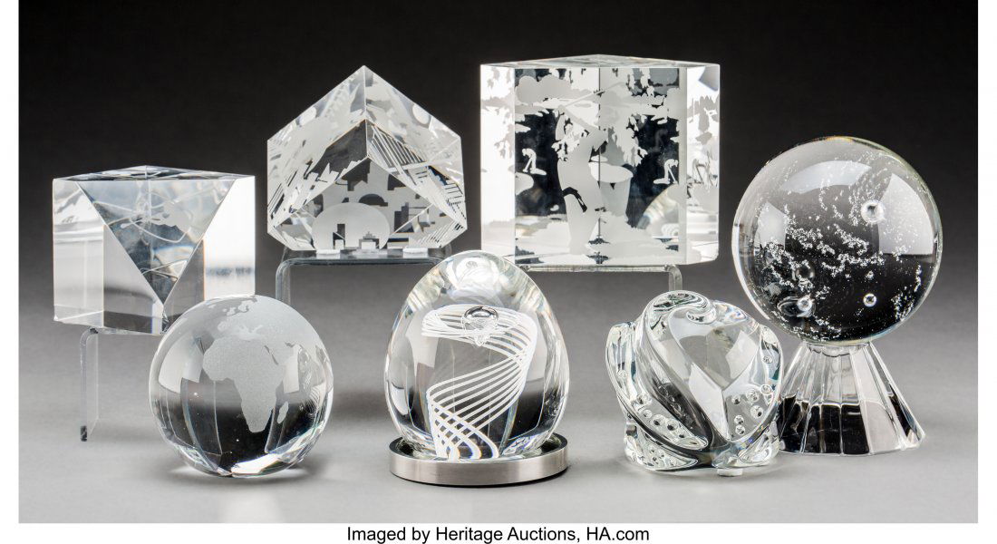 Seven Various Steuben Clear Glass Paperweights (1 of 2)