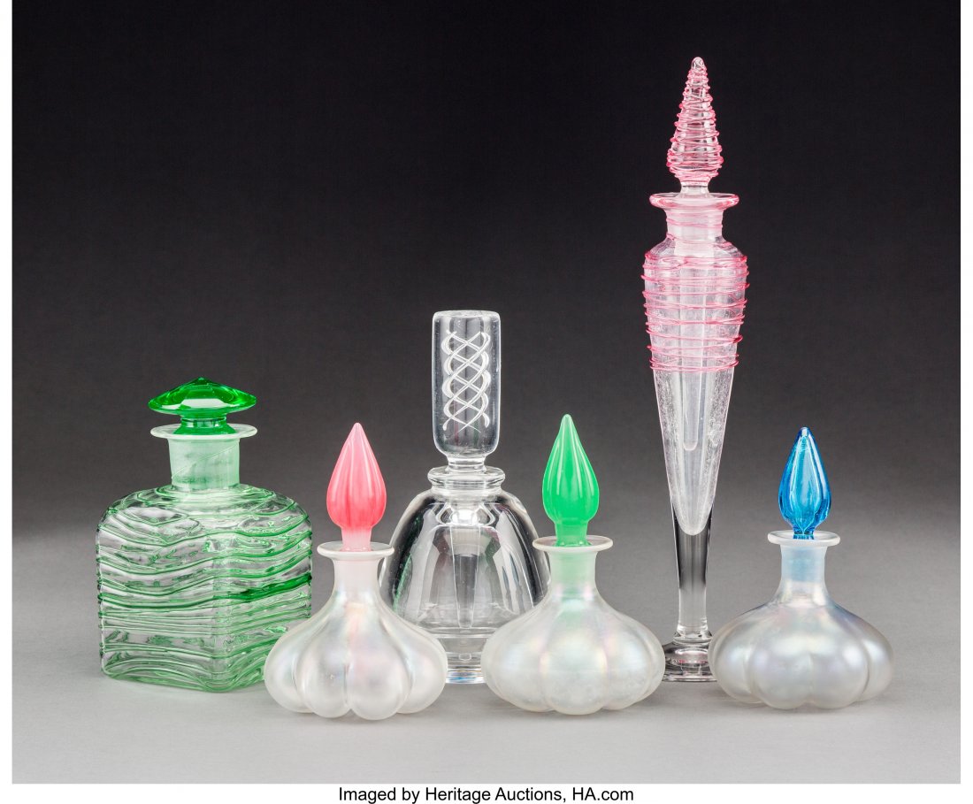 Six Various Steuben Glass Perfumes Circa 1920. V (1 of 2)