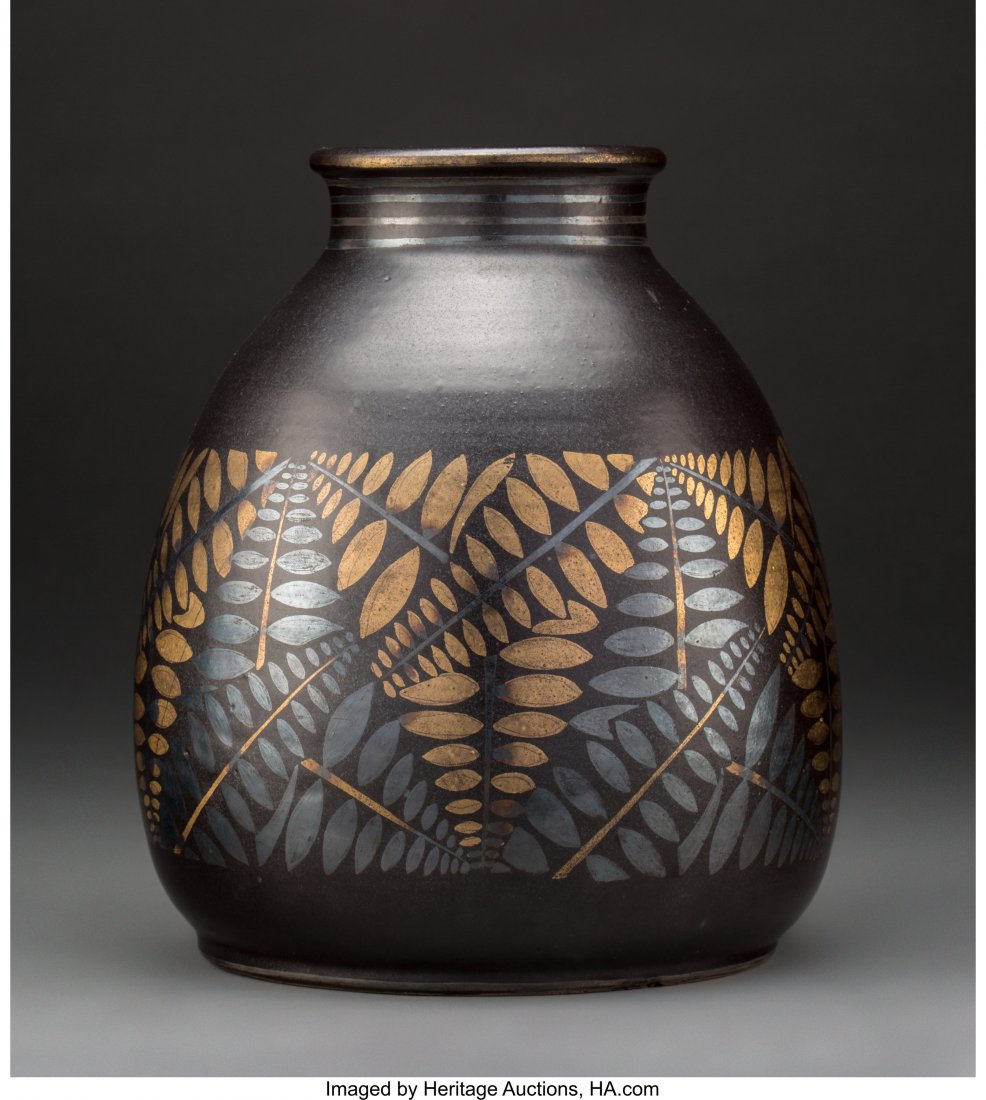 Jean Luce Black and Gilt Glazed Stoneware Fern V (1 of 3)