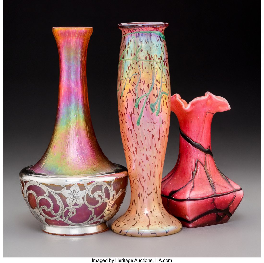 Three Austrian Iridescent Glass Vases Circa 1910 (1 of 3)