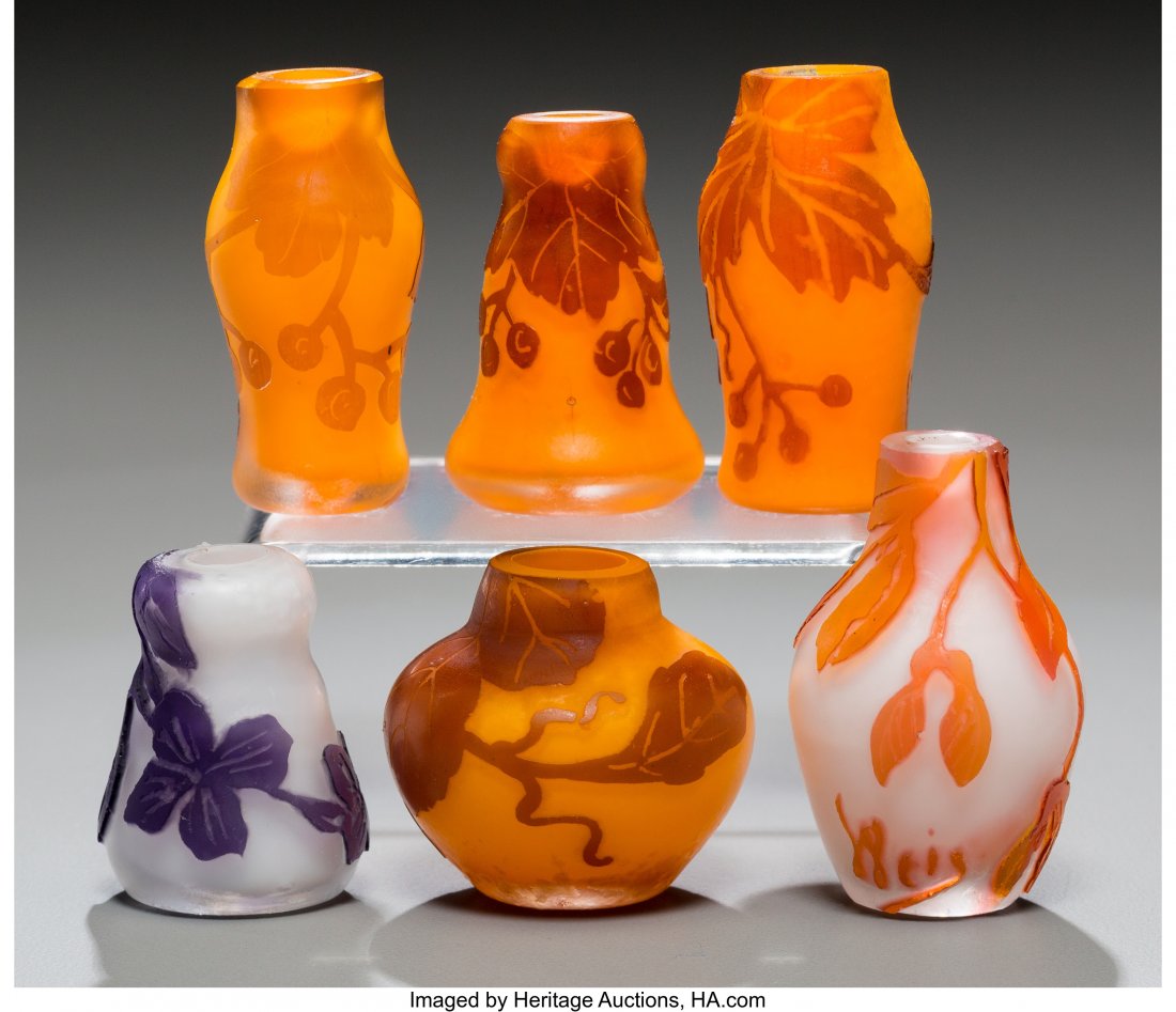 Six Weis Overlay Glass Miniature Cabinet Vases E (1 of 3)