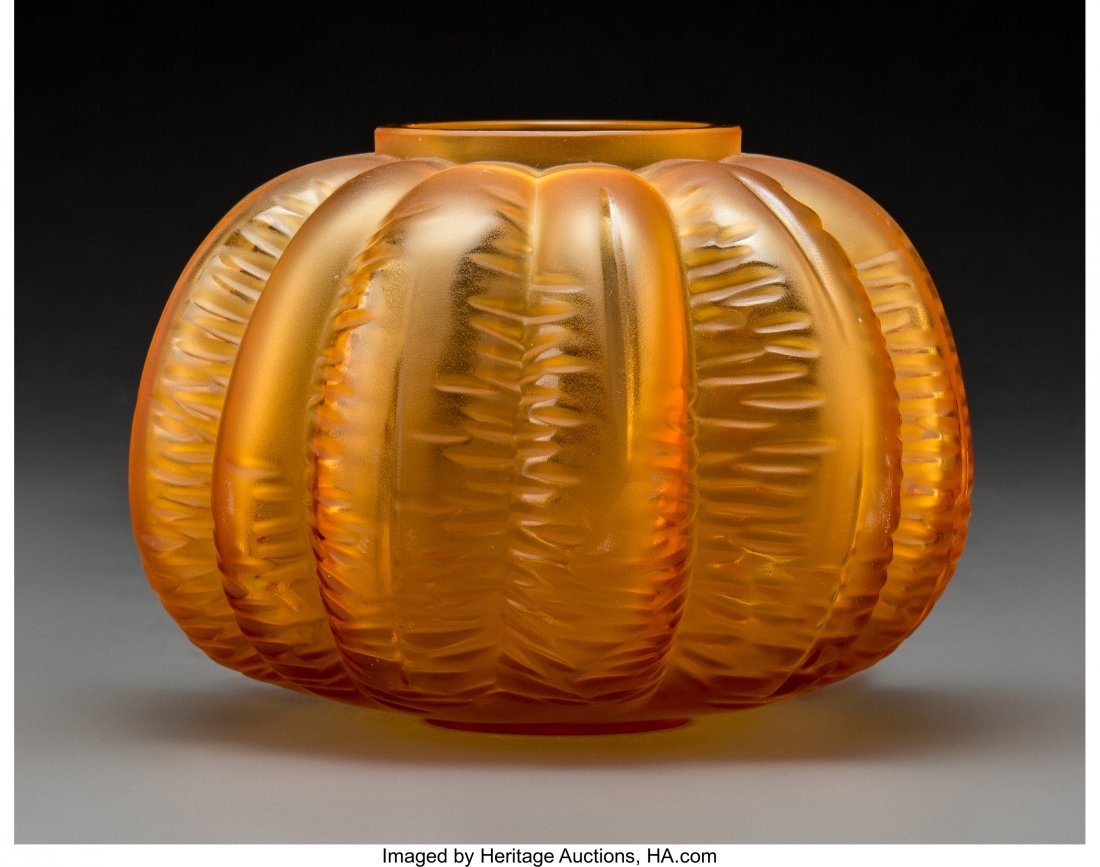 Lalique Amber Glass Halloween Cabinet Vase In or (1 of 3)