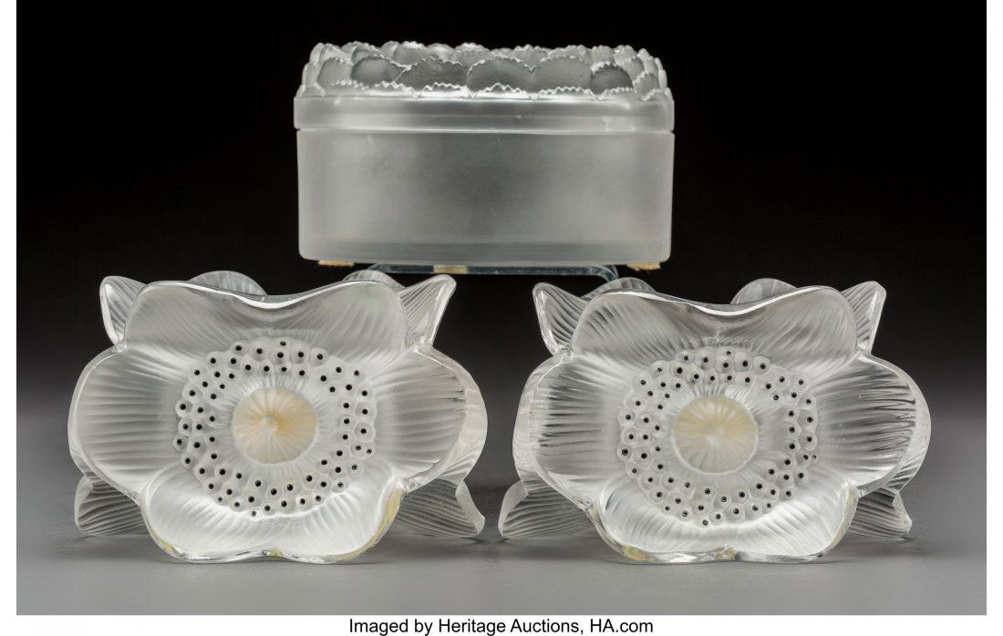 Three Lalique Enameled Frosted Glass Table Artic (1 of 3)