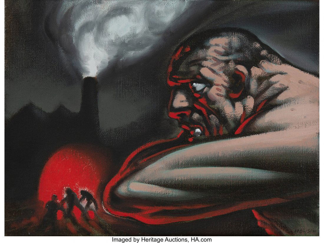 Peter Howson (b. 1958) Untitled (Working men) Oi: Peter Howson (b. 1958)Untitled (Working men)Oil on canvas7 x 9-1/4 inch