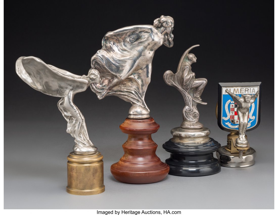 61037 Four American Silvered Automobile Mascots, early