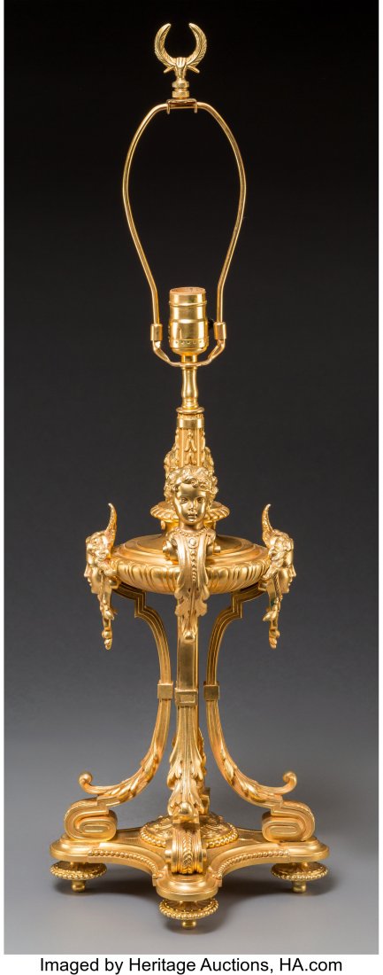 A Fine Victor Paillard Louis XVI-Style Gilt Bron: A Fine Victor Paillard Louis XVI-Style Gilt Bronze Figural Lamp Base, circa 1875Marks: