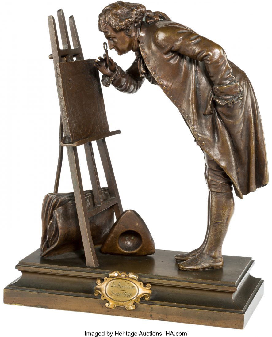 Pierre-Louis Detrier (French, 1822-1897) Un Amet: Pierre-Louis Detrier (French, 1822-1897)Un AmeteurBronze on brown patina