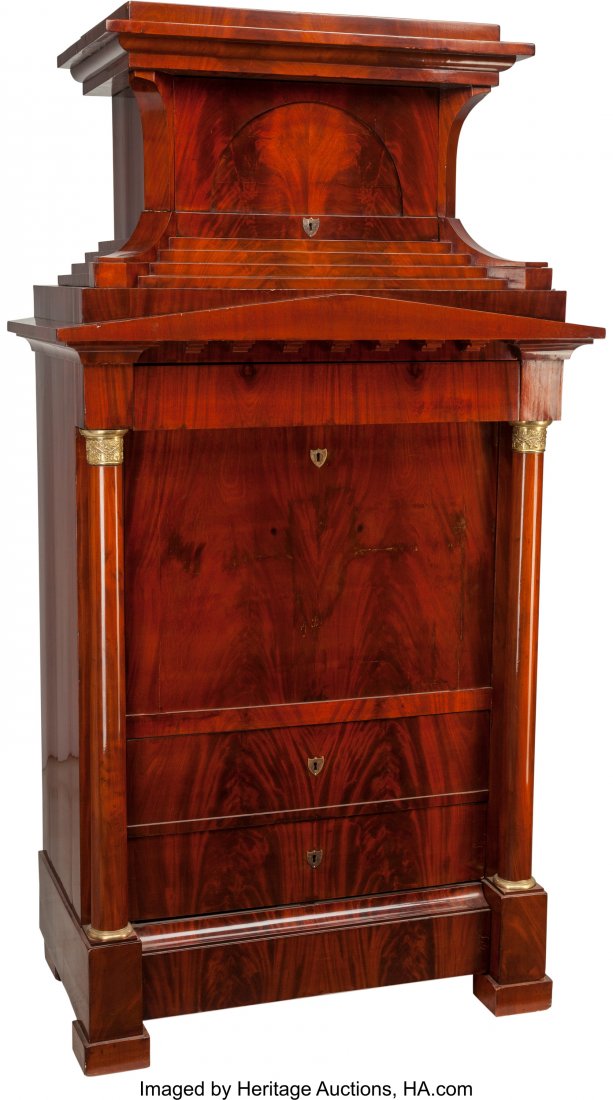 A North German Biedermeier Mahogany Fall-Front S: A North German Biedermeier Mahogany Fall-Front Secretary, circa 1815 84 h x 44-1/2 w x 25 d