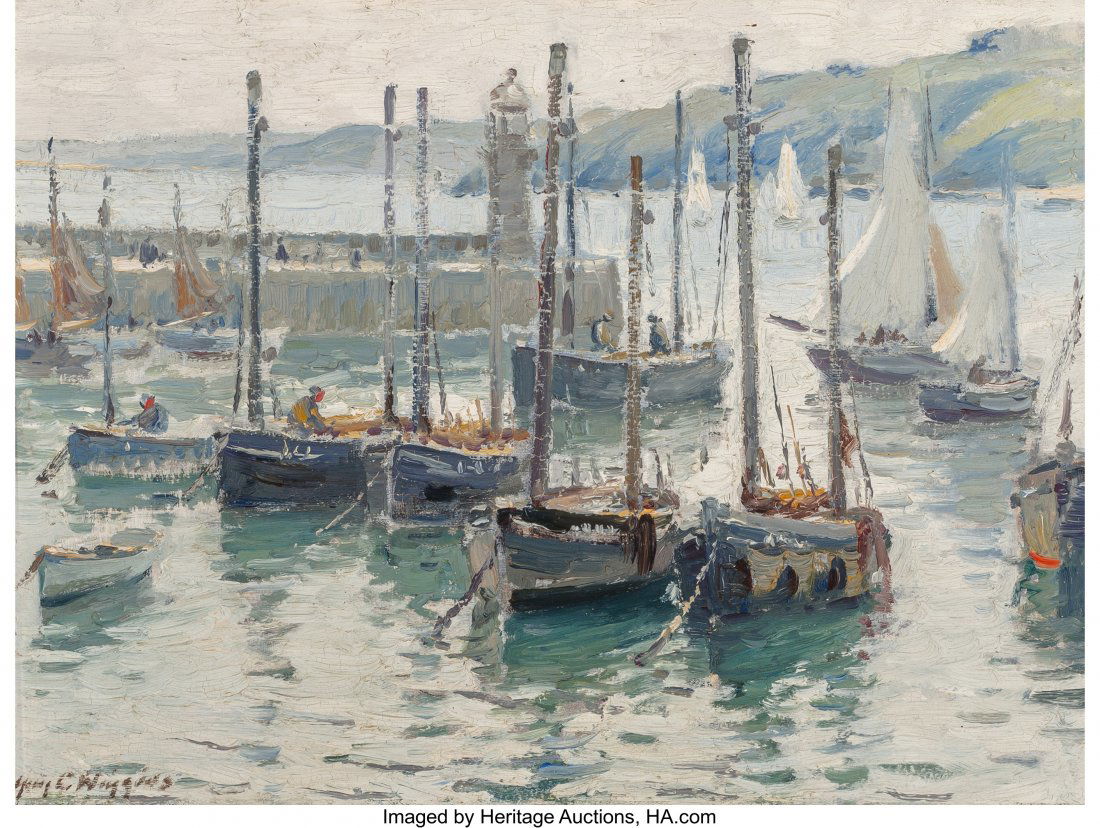 Guy Carleton Wiggins (American, 1883-1962) Herri: Guy Carleton Wiggins (American, 1883-1962)Herring Boats at Anchor, circa 1914