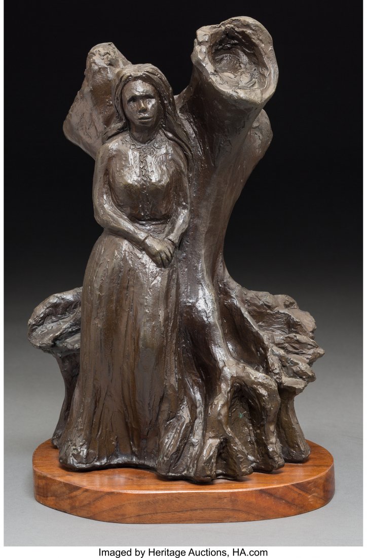 George Rodrigue (American, 1944-2013) Evangeline: George Rodrigue (American, 1944-2013) Evangeline Standing Bronze with brown p