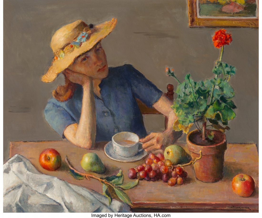 Robert Brackman (American, 1898-1980) Arrangemen: Robert Brackman (American, 1898-1980)Arrangement at the TableOil on canvas<