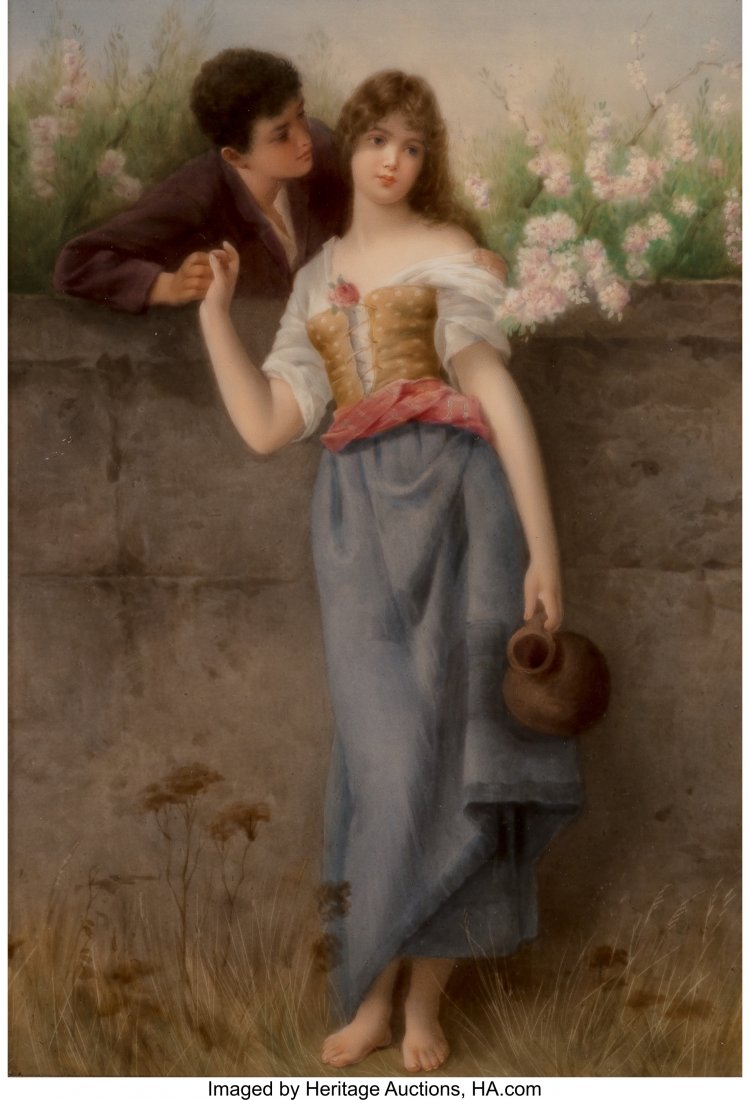 A KPM Porcelain Plaque: Summer TÃªte-Ã -TÃªte, B: A KPM Porcelain Plaque: Summer TÃªte-Ã -TÃªte, Berlin, Germany, cir