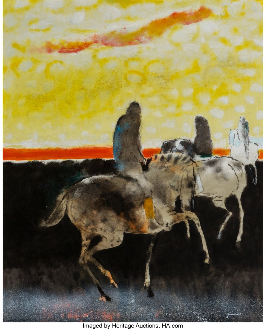 Paul Guiramand (French, b. 1926) Cavaliers au Co: Paul Guiramand (French, b. 1926) Cavaliers au Couchant, 1971 Oil on canvas